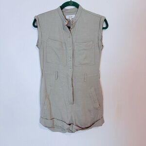 Reiss mint green linen viscose blend romper pockets NO belt SZ 0 button up